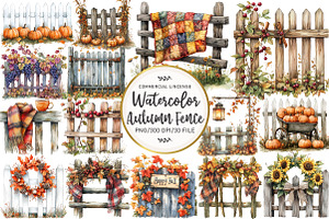 Watercolor Autumn Fence Clipart, an Illustration by OK Design