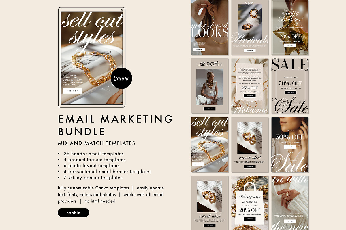 Modern Jewelry Email Template Bundle, an Email Template by KikiBunnyCreative (Photo 2 of 13)