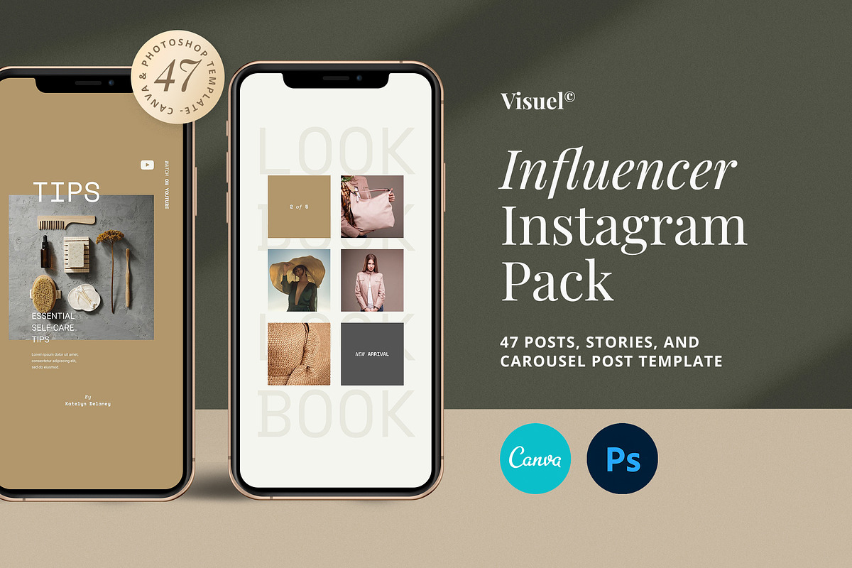 Influencer Instagram Pack | PS CANVA, a Social Media Template by Visuel Colonie® (Photo 1 of 18)