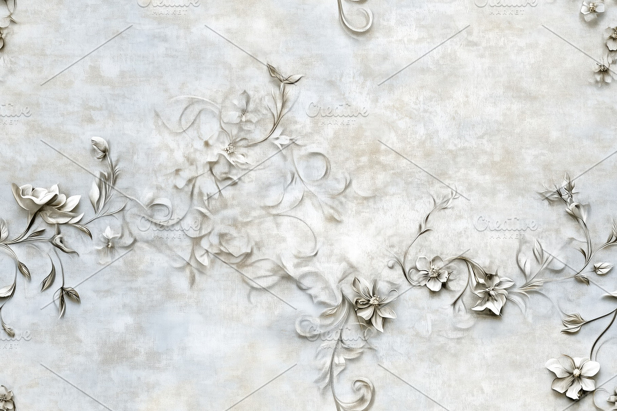 A textured background featuring elegant floral designs in soft tones of cream a, a Background Graphic by Textures & Backgrounds