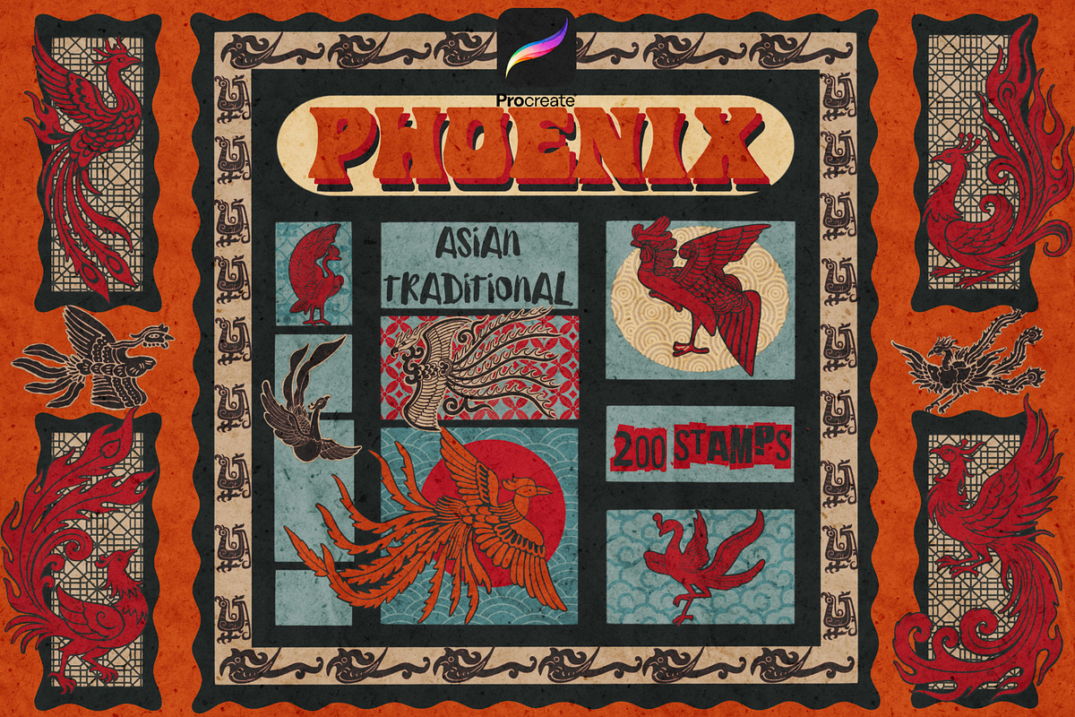 Phoenix stamps for Procreate, a Brush Add-On by TheWhiteCatLab (Photo 1 of 6)