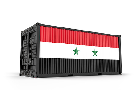 Cargo container with flag of Syria