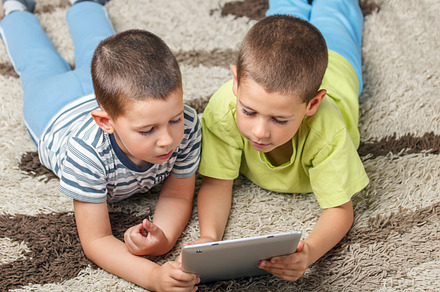 Children Using Electronic Tablet Featuring Black Background Boy And Brother preview 5