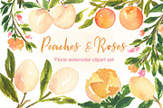 Peaches Roses  and gold watercolor, an Illustration by LABFcreations (Thumbnail 3 of 5)