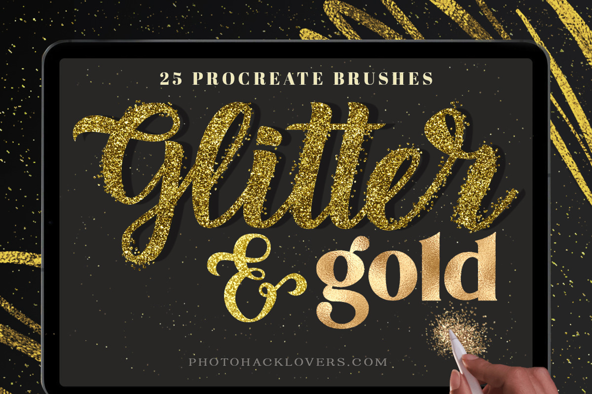 Procreate Glitter and Gold brushes, a Brush Add-On by Photohacklovers (Photo 1 of 5)