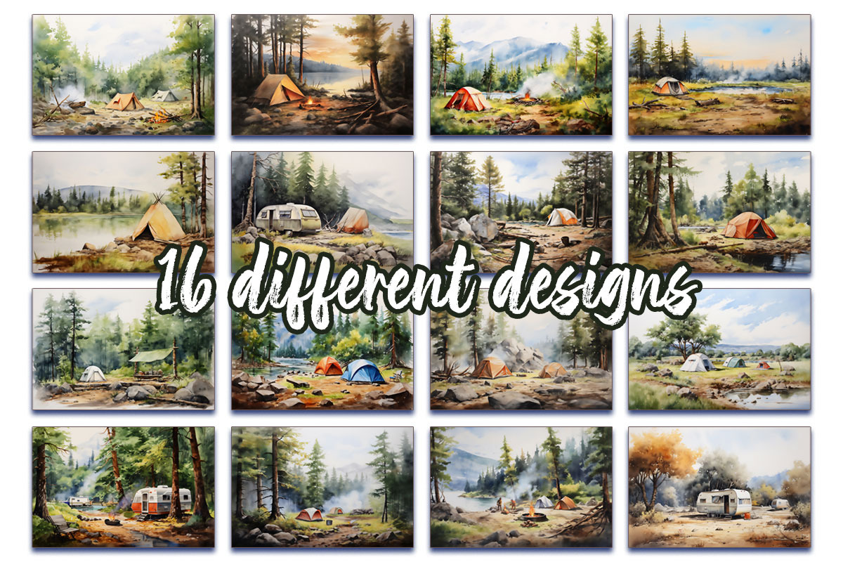 CAMPING WATERCOLOR LANDSCAPES, a Background Graphic by CrittersHub (Photo 2 of 4)