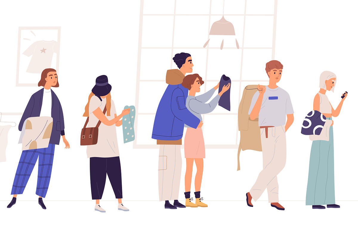 People in queue at clothing store, a Person Illustration by Good Studio (Photo 2 of 3)