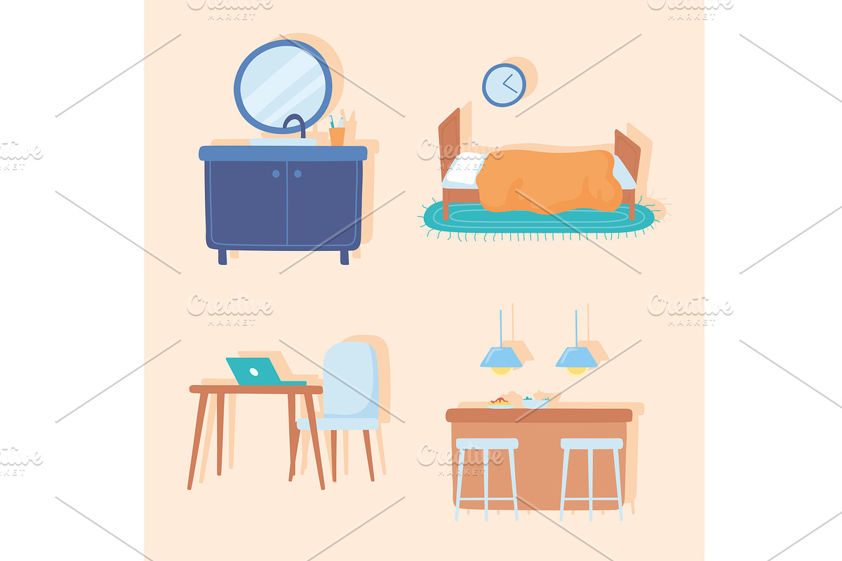 home furniture icon set, an Object Illustration by studiogstock