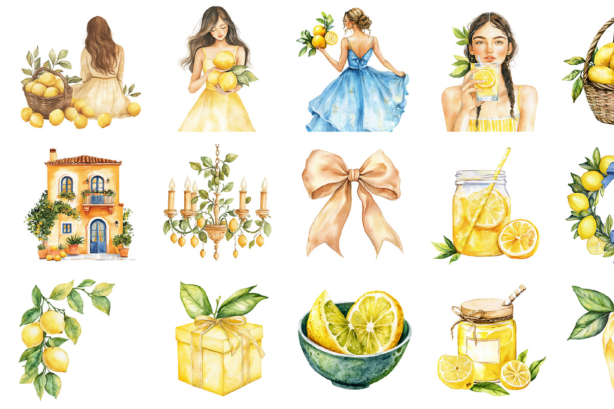 Watercolor Amalfi Lemons Clipart, an Illustration by Design Market (Photo 3 of 4)