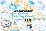 Watercolor Newborn Baby Boy Clipart, a Decorative Illustration by CropUp Creative (Thumbnail 1 of 5)