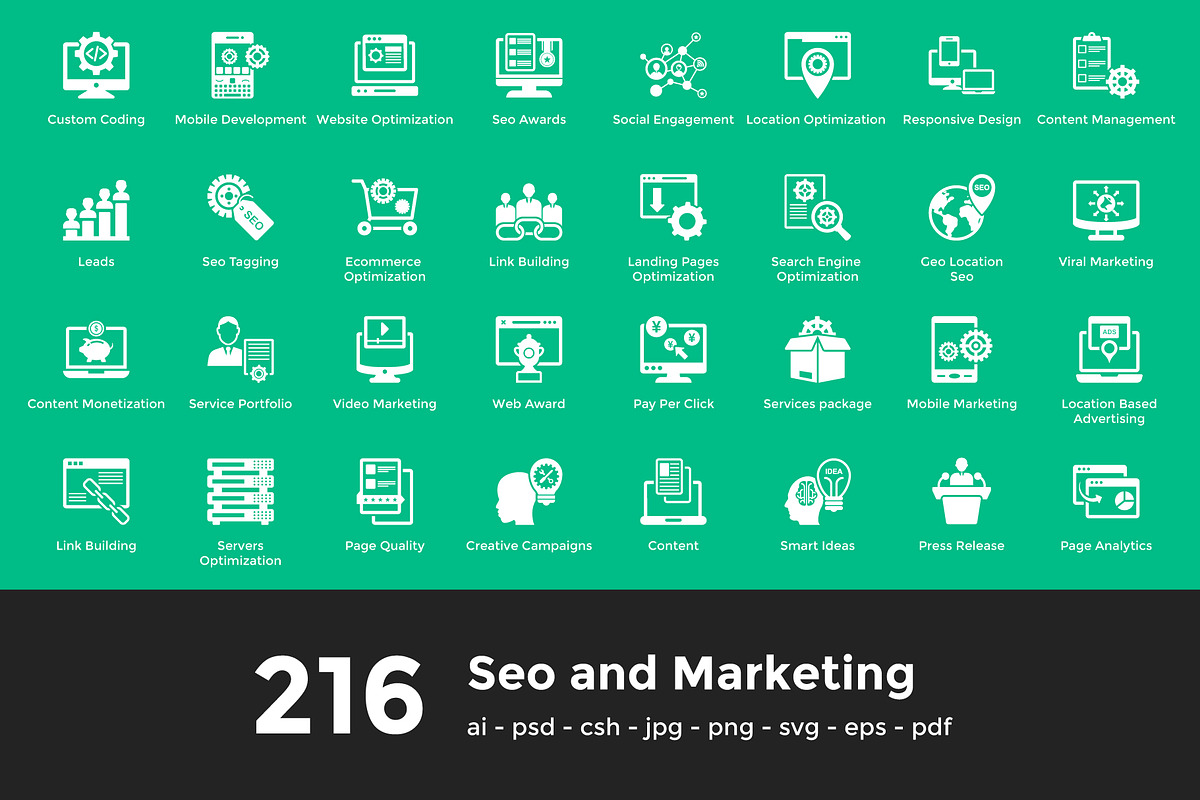 216 Seo and Marketing Vector Icons, a Solid Icon by Vectors Market (Photo 1 of 7)