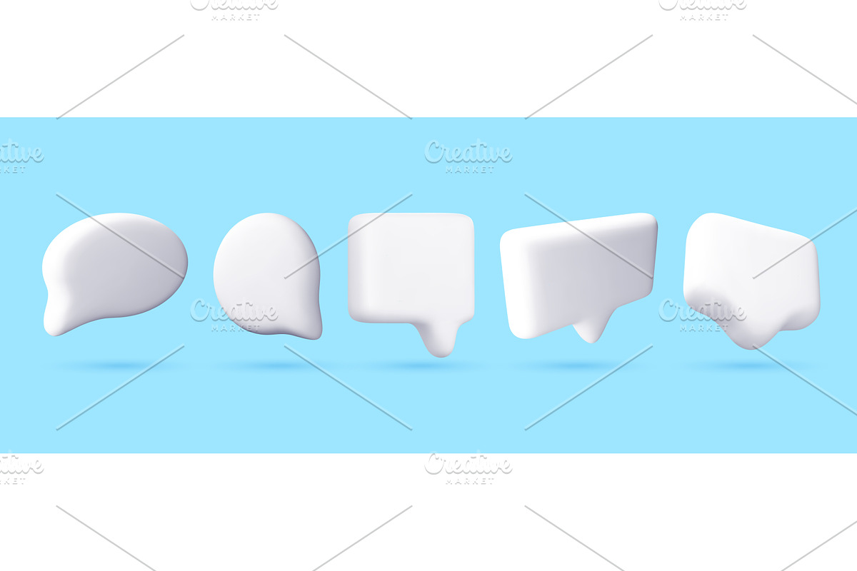 Set of 3d white speech bubble icons, an Object Illustration by Abscent