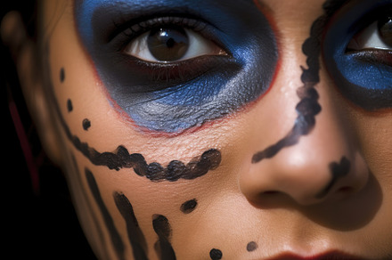 Close - up photo of a woman's face with Halloween makeup. Genera, a Holiday Photo by designvectx