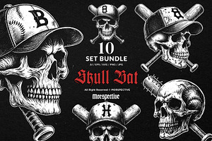 10 Bundle Dark Art Skull Bat Basebal, an Illustration by Morspective