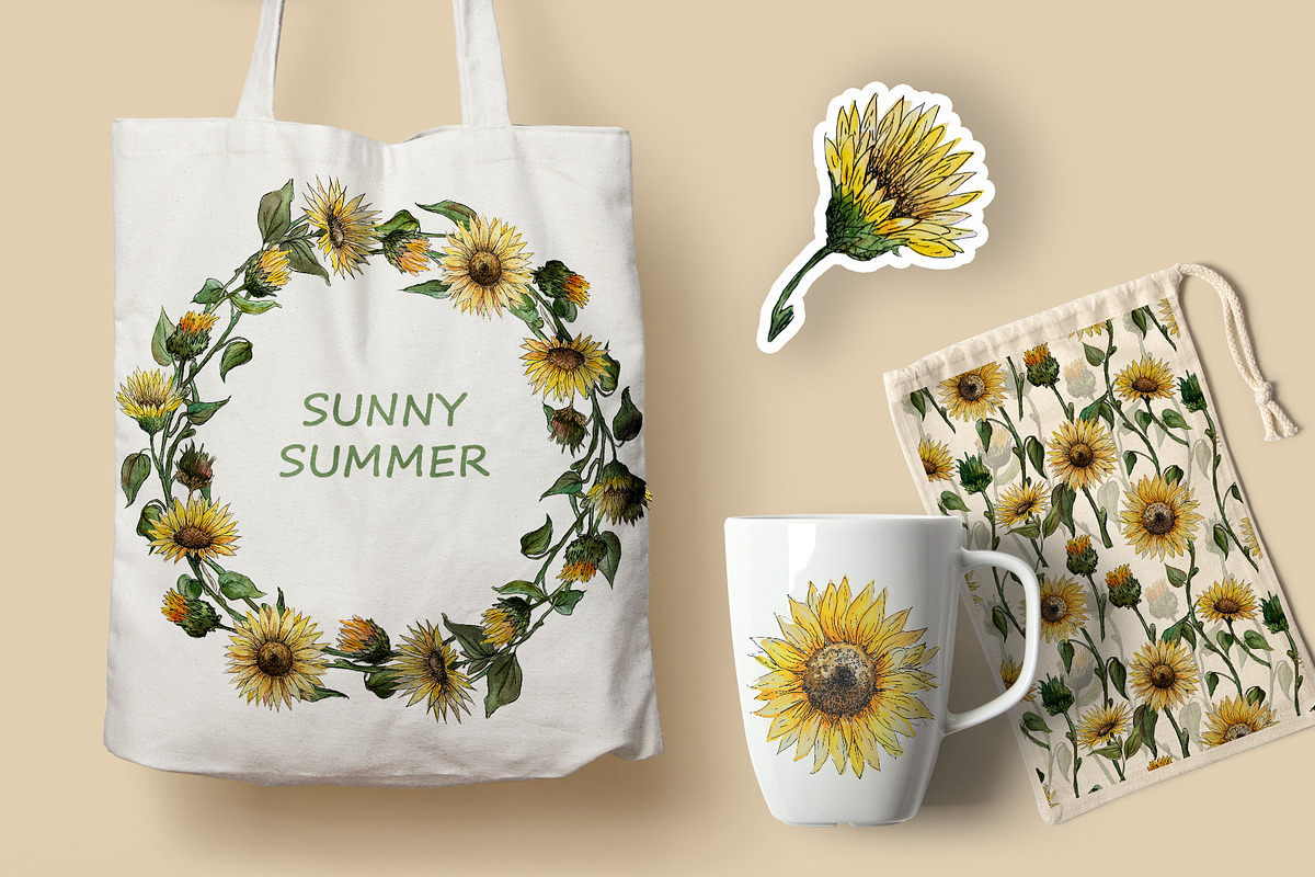 Sunflower watercolor clipart, an Illustration by Dina Guiter (Photo 6 of 8)