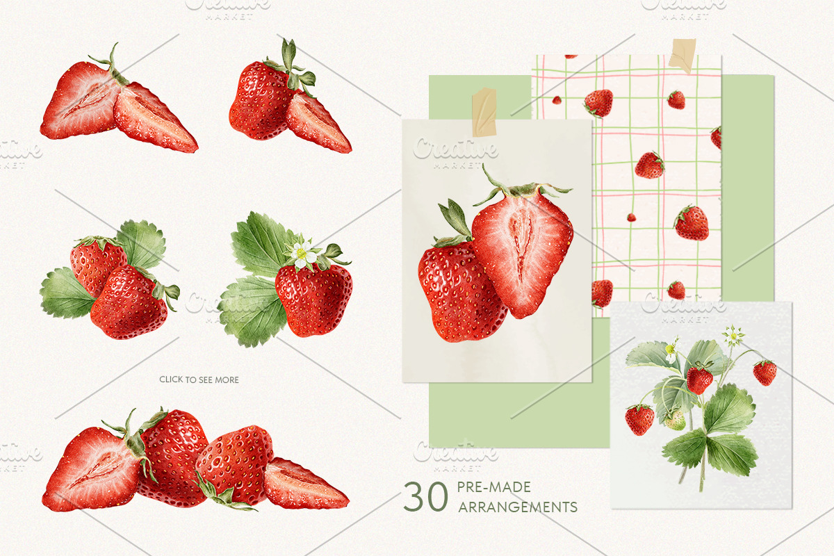 Strawberry watercolor illustrations, a Food Illustration by Fedulova Art (Photo 2 of 17)