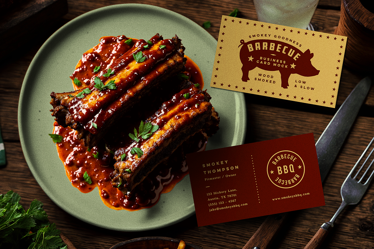 BBQ Restaurant Business Card Mockup, a Mockup by Vimana Creative