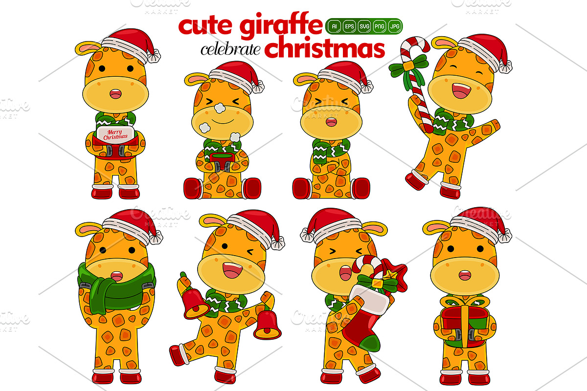 cute giraffe celebrate christmas, an Animal Illustration by MEDZ (Photo 1 of 2)
