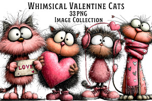 Whimsical Valentine Cats Clipart, an Illustration by Dream Creation