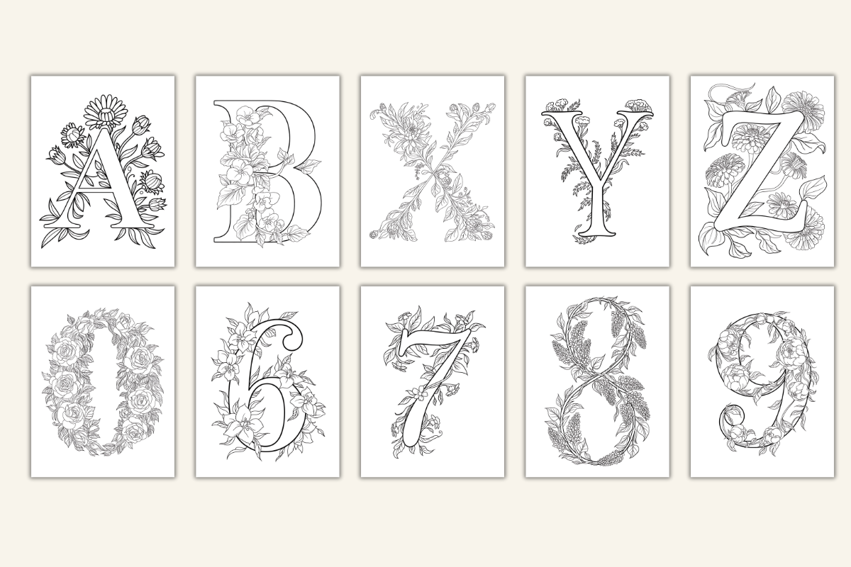 Floral Alphabet Coloring Pages, a Decorative Illustration by Daffodil Dream Studio (Photo 3 of 4)