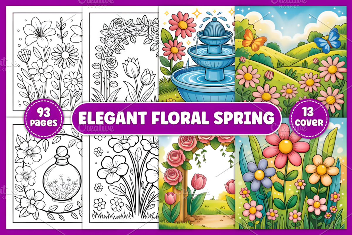 Elegant Floral Spring Coloring Pages, a Decorative Illustration by Coco Bloom (Photo 1 of 5)
