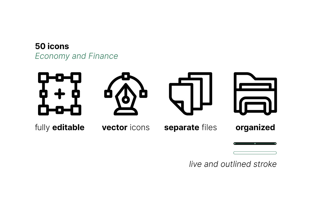 50 Economy and Finance Icons, an Outline Icon by Side Project (Photo 3 of 7)