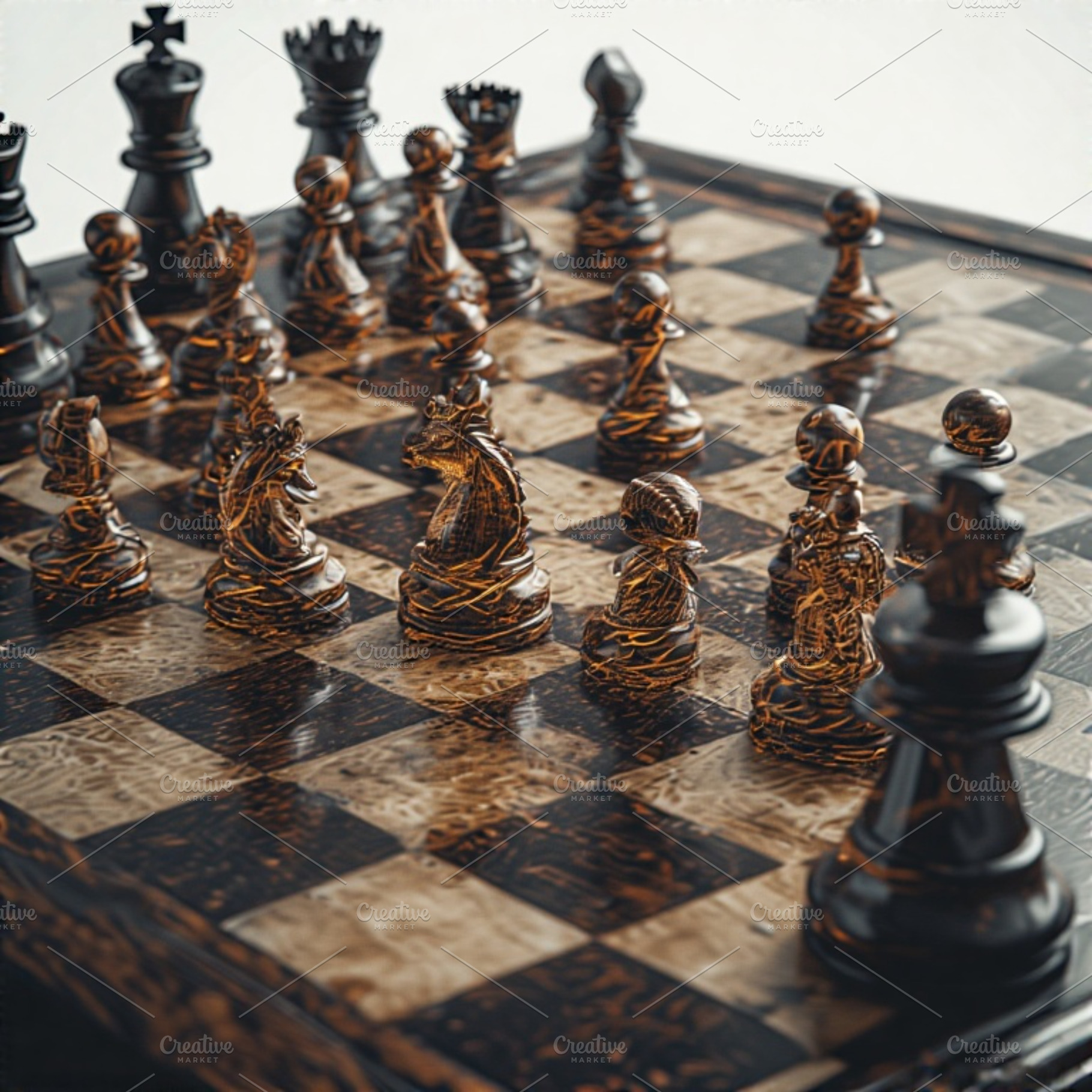 chess battle on chessboard, a Photo by ComfortQ