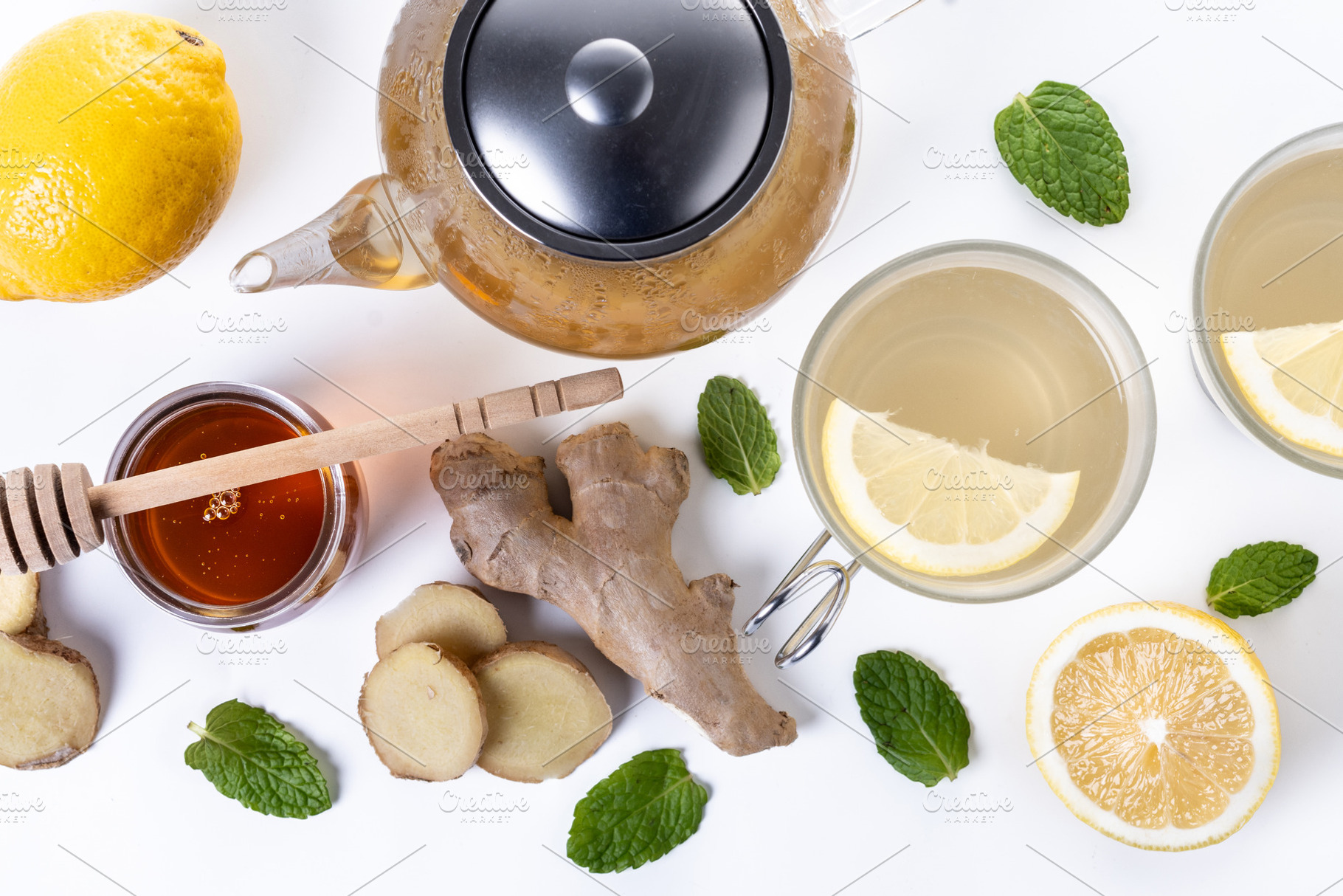 Ginger tea with honey and lemon in a cup, a Food & Drink Photo by etorres69