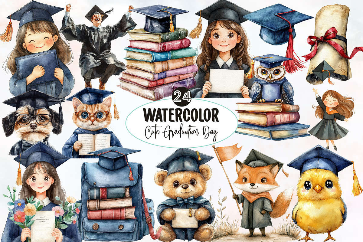Cute Graduation Day Clipart, an Illustration by Designworld (Photo 1 of 6)