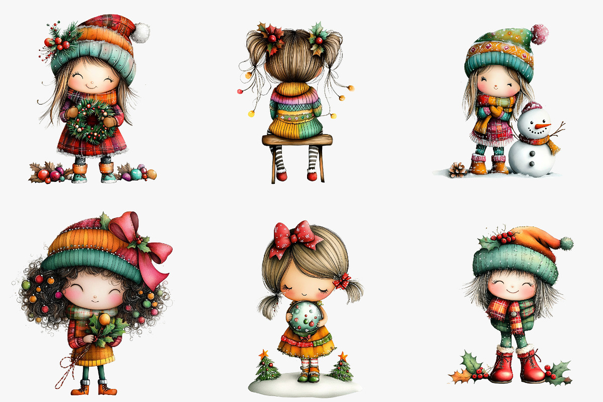 Quirky Christmas Cute Girl Clipart, an Illustration by CreationArt (Photo 5 of 5)