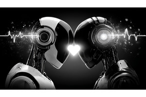 In a futuristic setting, two robots, a Technology Photo by ZinetroN