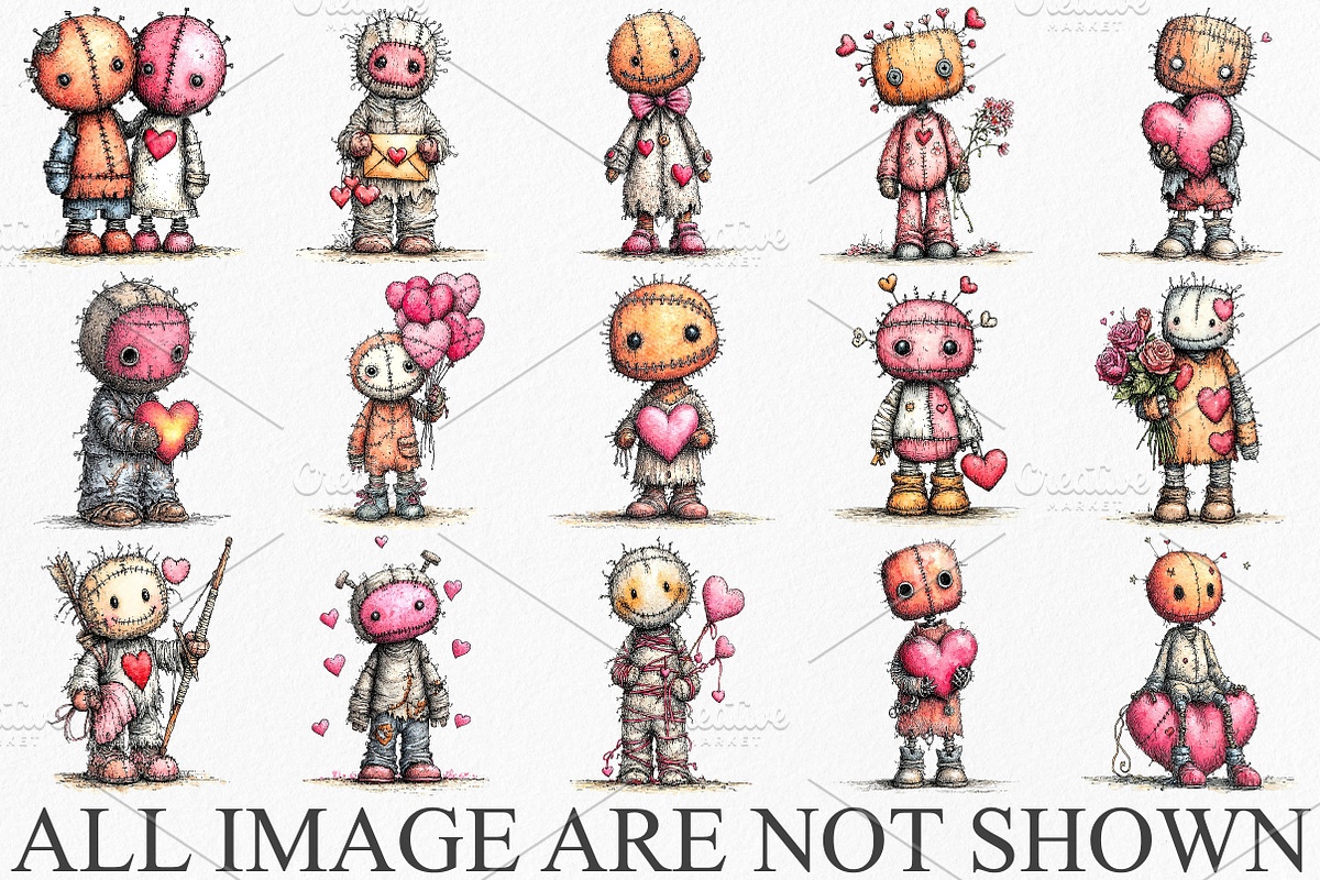 Valentine Voodoo Doll Clipart Bundle, an Illustration by Canvas Craft (Photo 3 of 6)