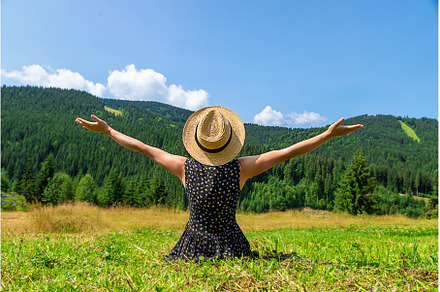 A woman in the mountains admires, a Nature Photo by yanadjana
