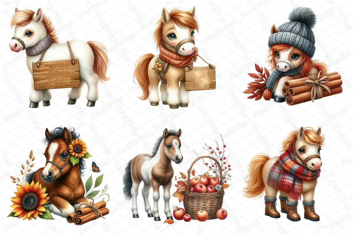 Watercolor Autumn Horse Clipart, an Illustration by DreamPrint404 (Photo 3 of 6)
