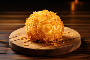 Crispy cheese ball on wooden background, a Food & Drink Photo by AlyaAnd