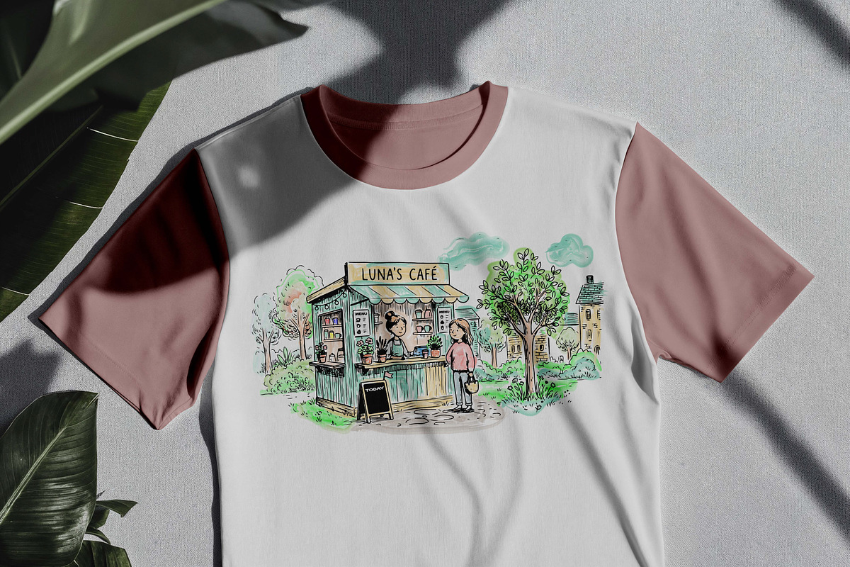 Hand Drawn Cafe Kiosk Scene, a Decorative Illustration by MkStudio (Photo 3 of 3)