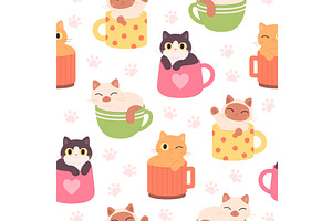 Cups with funny cats. Cartoon, an Animal Illustration by LadadikArt