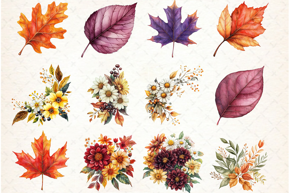 Burgundy Autumn Leaves & Flowers, an Illustration by Libby Wishes (Photo 7 of 7)