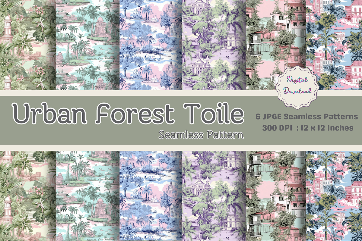 Urban Forest Toile seamless Pattern, a Pattern Graphic by STUDIO CHOTI (Photo 1 of 7)