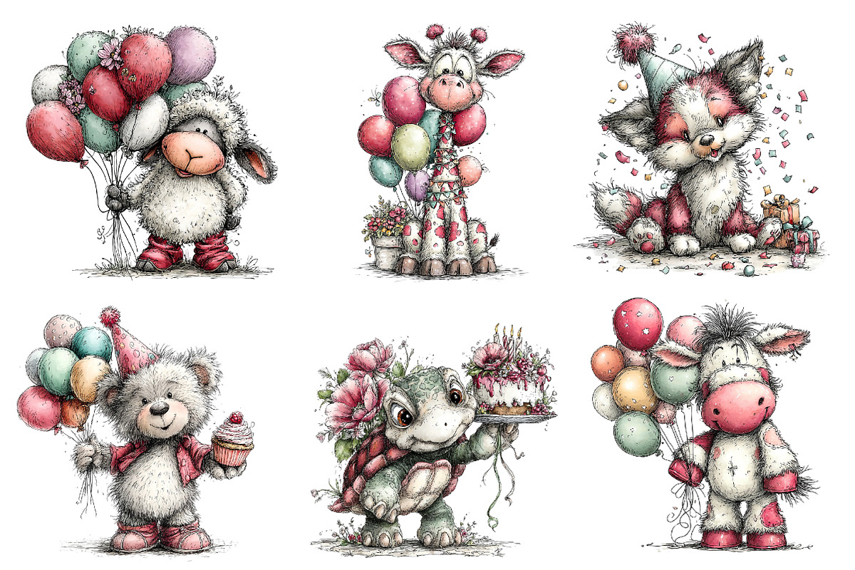 Whimsical Birthday Animals Clipart, an Illustration by Dream Creation (Photo 5 of 6)