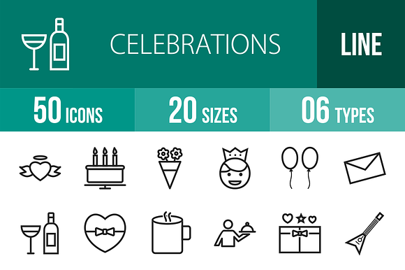 50 Celebrations Line Icons