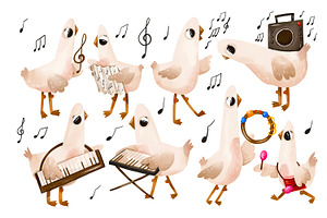 Cute Musical Geese Clipart Set, an Animal Illustration by the_myro
