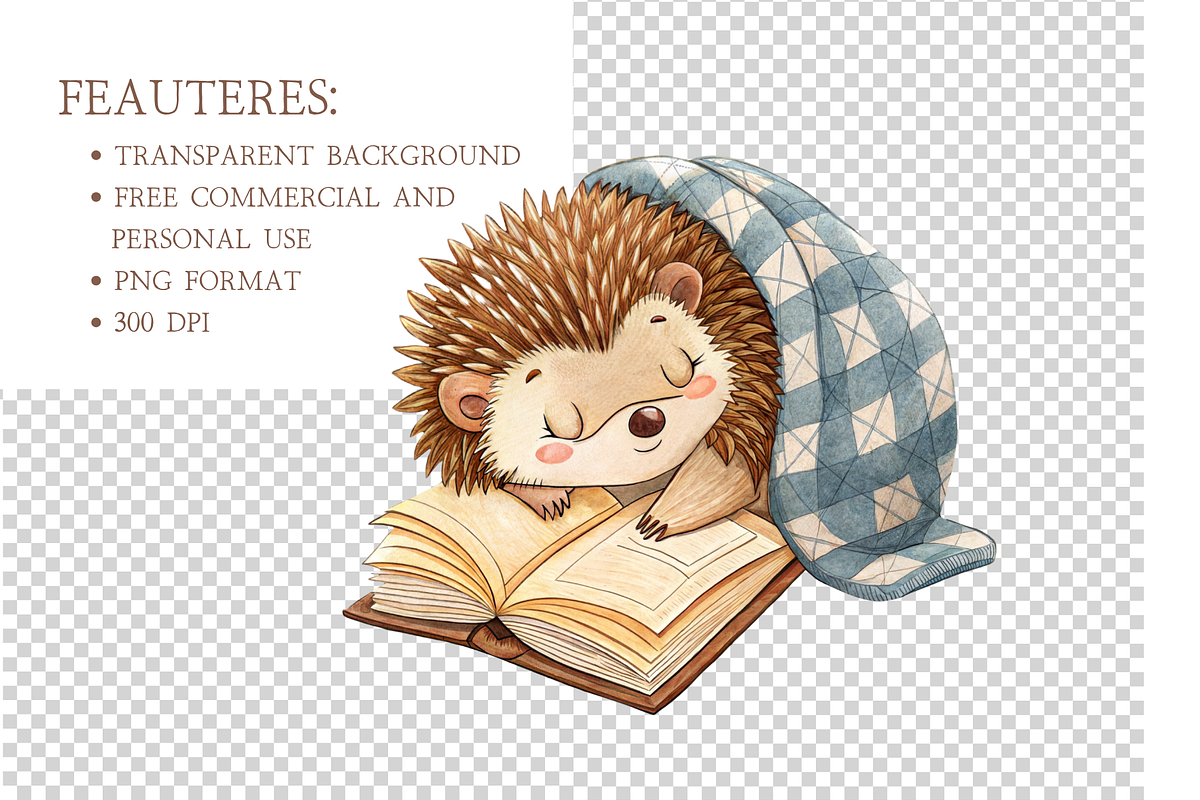 Hedgehog Bookworm PNG Clipart, an Animal Illustration by MockupWizard (Photo 4 of 5)