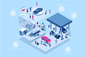 Car Service Isometric Concept, a Transportation Illustration by alexdndz