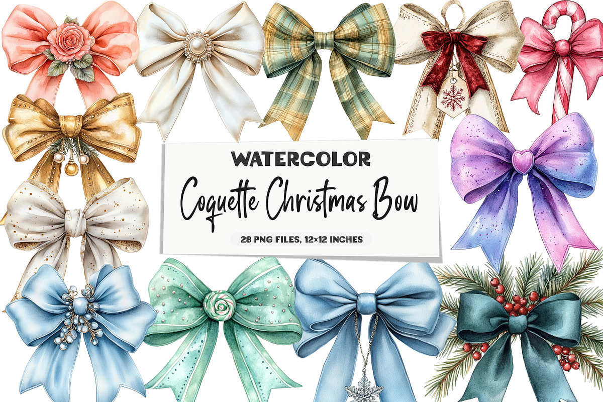 Coquette Christmas Bow Clipart, an Illustration by DreamArtGraphic (Photo 1 of 5)