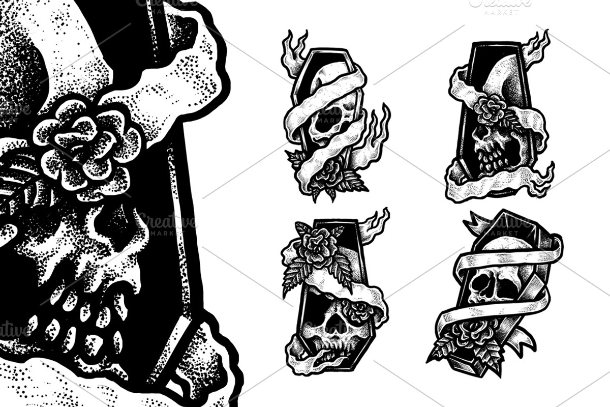 Coffin Skull – 4 T-Shirt Designs, an Illustration by Design by sebrodbrick (Photo 4 of 4)