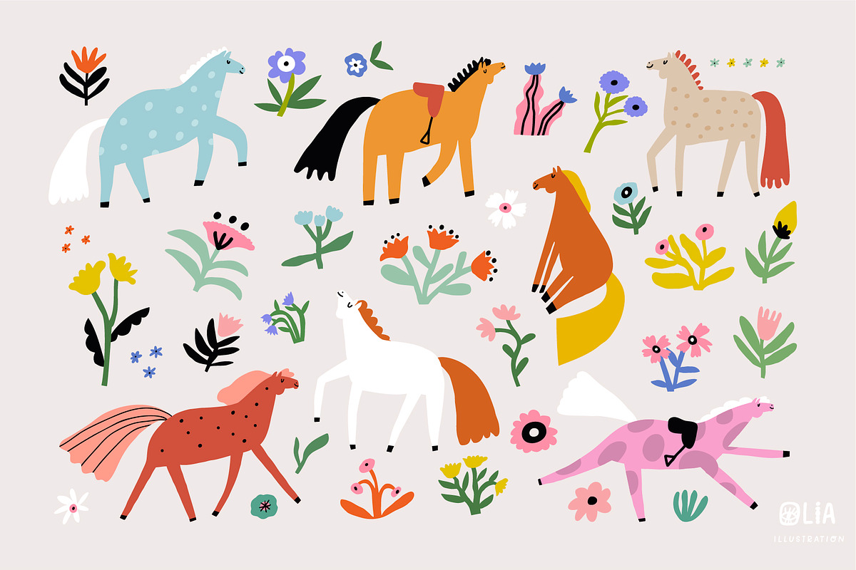 Adorable Horses | Hand drawn clipart, an Animal Illustration by Olia (Photo 7 of 11)