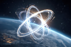 Glowing atomic energy loops above earth, a Technology Photo by AlyaAnd
