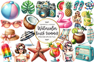 Beach Summer Paradise Clipart, an Illustration by OK Design