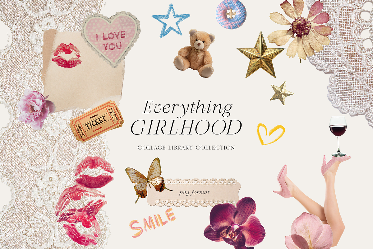 Girlhood collage scrapbook lace bows, an Object Graphic by Grace Noboa Illustrations (Photo 9 of 10)